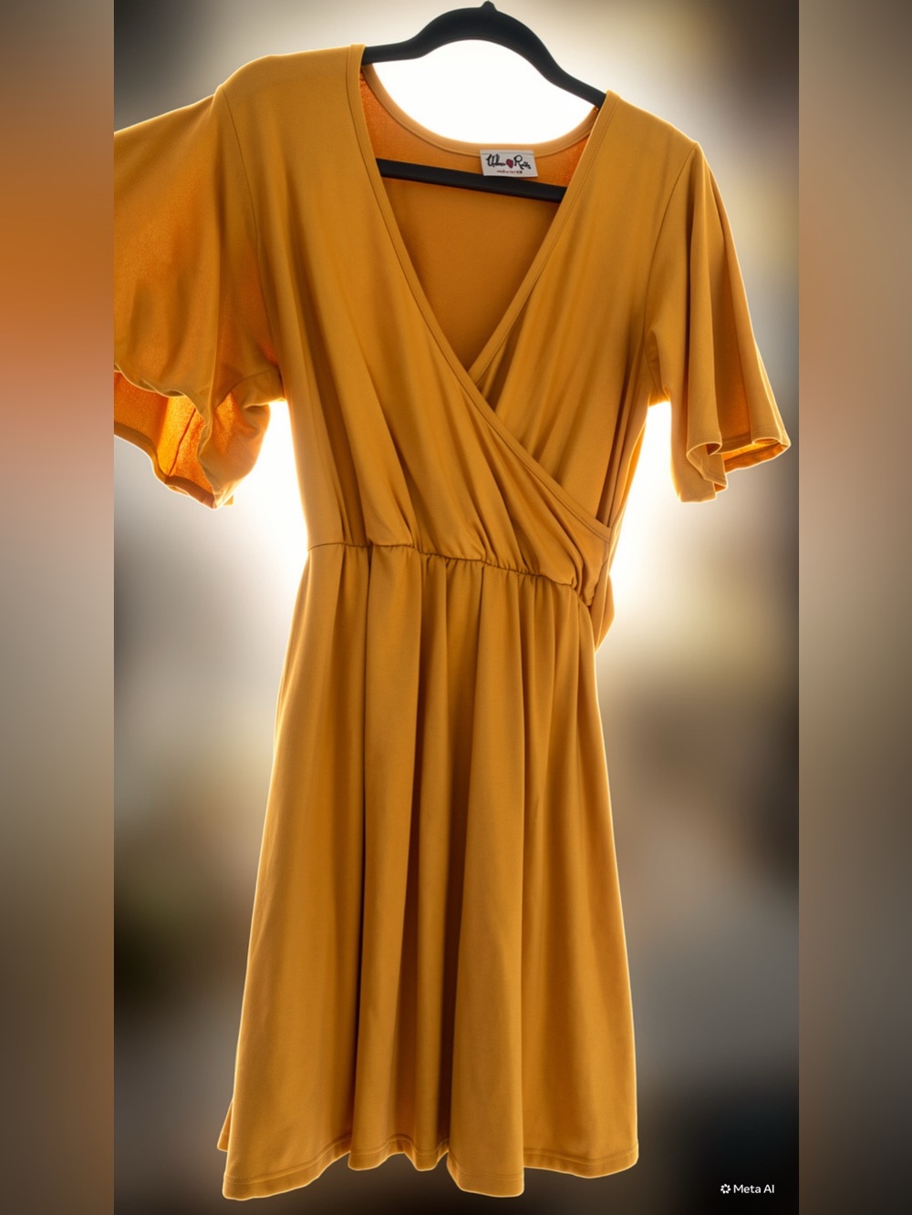 Urban Rose Wrap Dress Flare Sleeves Surplice Neckline Waist Defining Mustard